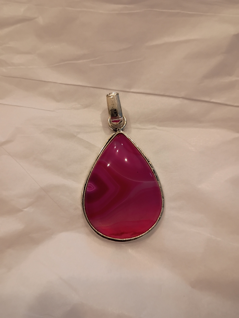 Handcrafted Pink Agate Teardrop Pendant - Picture 2 of 3